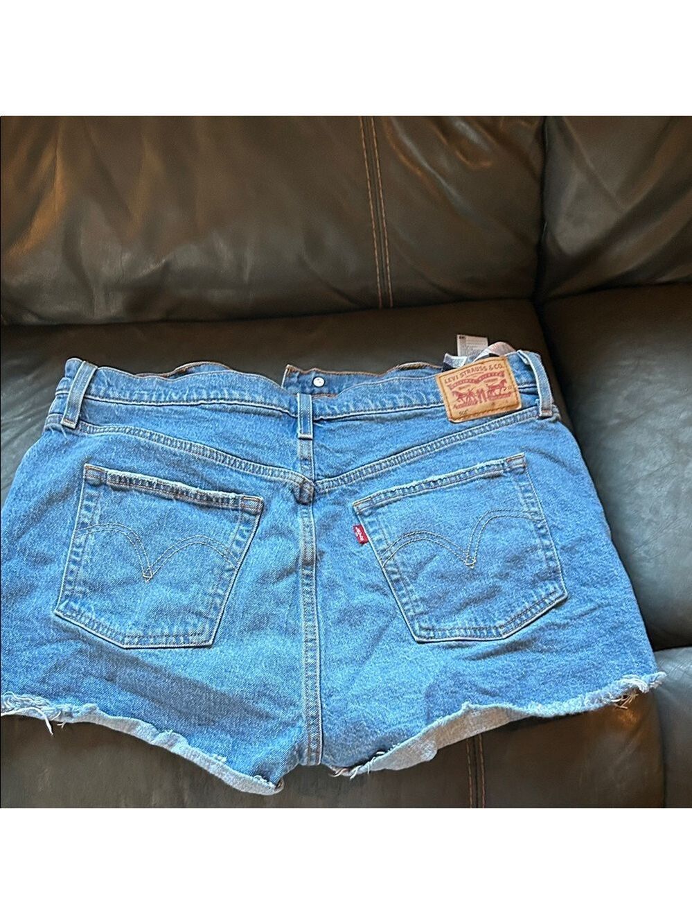 Levi's Blue Distressed Jean Shorts - Picture 6 of 9